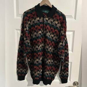 Tundra Canada Vintage Sweater Coogi Style Black Red Multi Size LT Tall